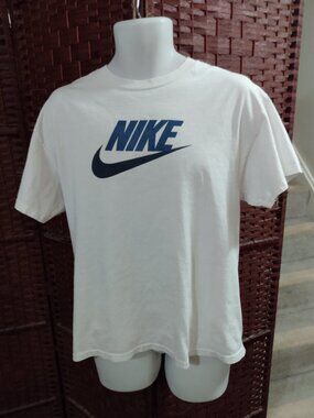 Vintage 90s Nike T shirt Spell Out Center Swoosh Large White